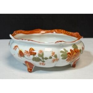 Vintage Japanese Hand Painted Dark Orange Satsuma Porcelain Bowl - 5.25" Signed